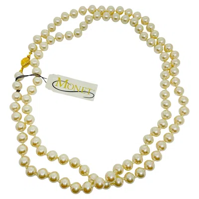 Pre-owned Monet Signed Vintage Gold Tone Glass Pearls Designer Necklace In Multi