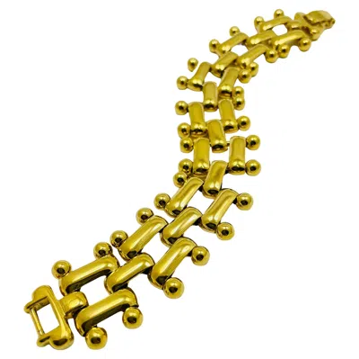 Pre-owned Monet Signed Vintage Gold Tone Massive Chain Designer Bracelet In Multi