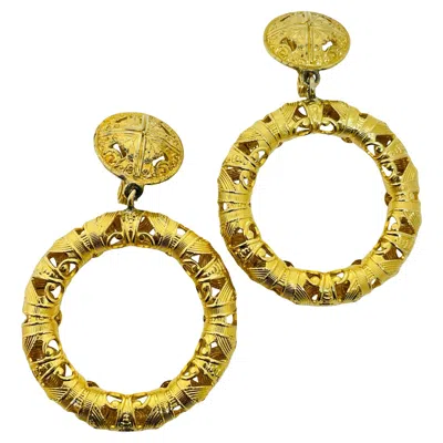 Pre-owned Monet Signed Vintage Gold Tone Massive Dangle Designer Clip On Earrings In Multi