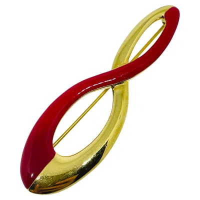 Pre-owned Monet Signed Vintage Gold Tone Red Enamel Designer Brooch