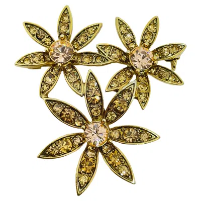 Pre-owned Monet Signed Vintage Gold Tone Rhinestone Flower Designer Brooch In Multi