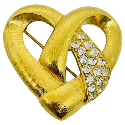 Pre-owned Monet Signed Vintage Gold Tone Rhinestone Heart Designer Brooch In Multi
