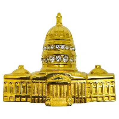 Pre-owned Monet Signed Vintage Gold Tone Rhinestone United States Capitol Building Brooch In Multi