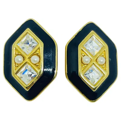 Pre-owned Monet Signed Vintage Gold Tone Rhinestones Enamel Designer Clip On Earrings In Multiple