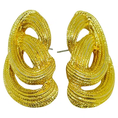 Pre-owned Monet Signed Vintage Gold Tone Rope Designer Pierced Earrings In Multi