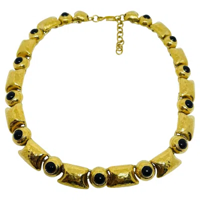 Pre-owned Monet Signed Vintage Gold Tone Textured Lucite Designer Necklace In Multi