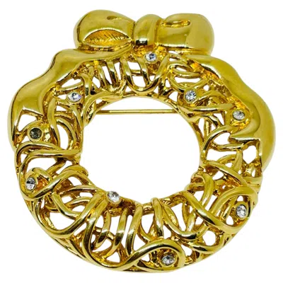 Pre-owned Monet Signed Vintage Gold Tone Wreath Bow Designer Brooch In Multi