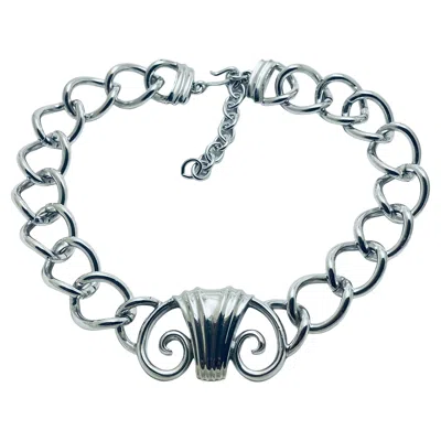 Pre-owned Monet Signed Vintage Silver Tone Designer Chain Necklace In Multi