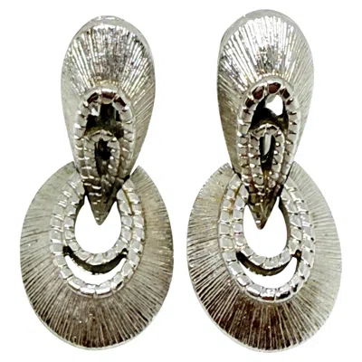Pre-owned Monet Signed Vintage Silver Tone Door Knocker Designer Clip On Earrings In Multi