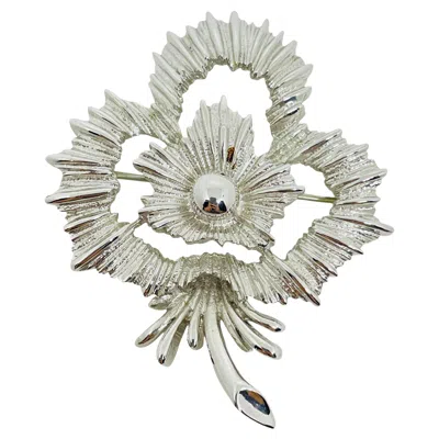 Pre-owned Monet Signed Vintage Silver Tone Flower Designer Brooch In Multi