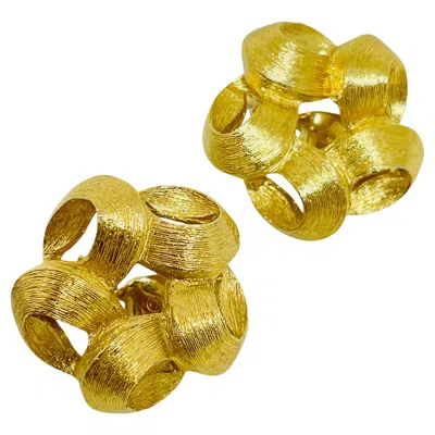 Pre-owned Monet Signed Vintage Textured Knot Flower Designer Clip On Earrings In Multi