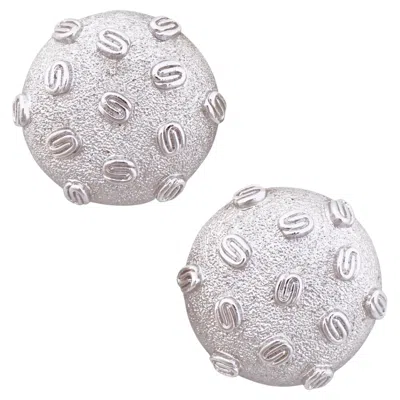 Pre-owned Monet Textured Silver Modernist Dome Earrings By , 1960s In Multi