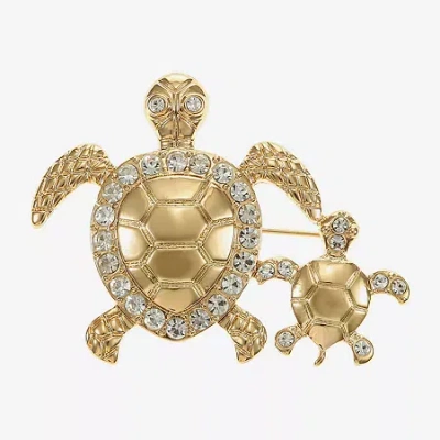 Monet Turtle Glass Pin In Gold