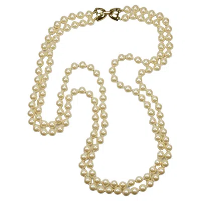 Pre-owned Monet Two Strand Cream Glass Pearl Necklace With A Gold Plated Clasp Circa 1980s In White