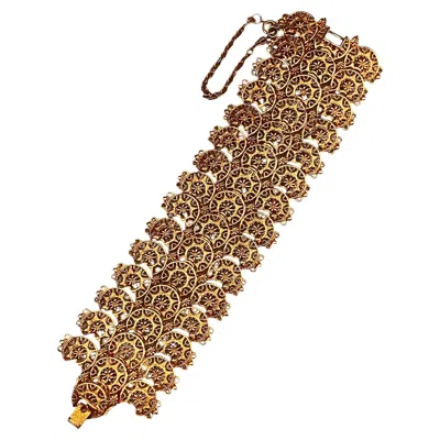 Pre-owned Monet Vintage Gold 1968 "scheherazade" Wide Link Statement Bracelet In Multi