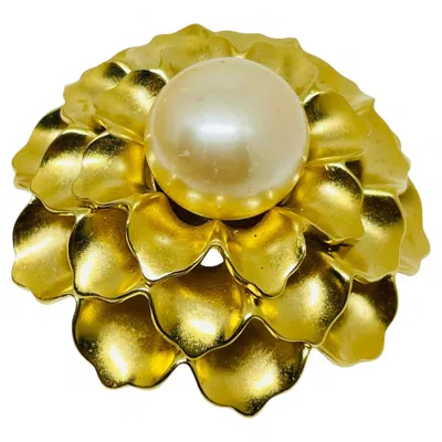 Pre-owned Monet Vintage Gold Tone Huge Flower Faux Pearl Designer Brooch In Multi
