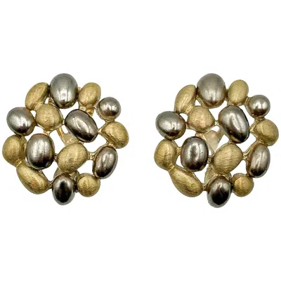 Pre-owned Monet Vintage  Bronze & Gold Pebble Earrings 1990s In Brown