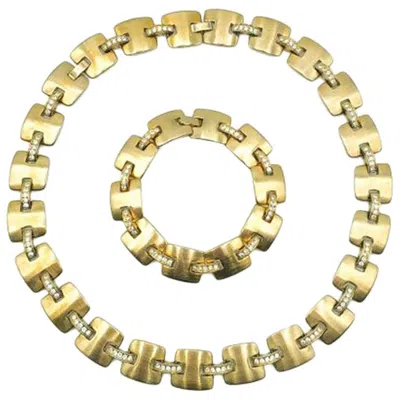 Pre-owned Monet Vintage  Brushed Gold & Crystal H Necklace & Bracelet 1980s