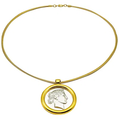 Pre-owned Monet Vintage  Coin Medallion Necklace 1980s In White