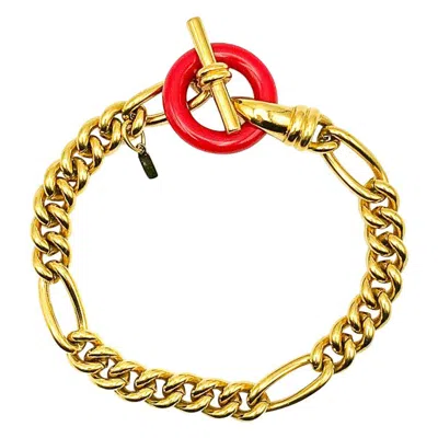 Pre-owned Monet Vintage  Gold & Red T Bar Facny Bracelet 1990s