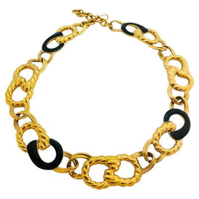 Pre-owned Monet Vintage  Gold Blue Enamel Chain Link Designer Runway Necklace