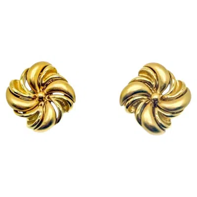 Pre-owned Monet Vintage  Gold Plated Swirl Clip-on Earrings 1980s In Multi