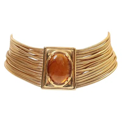 Pre-owned Monet Vintage  Gold Tone Choker Necklace With Amber Resin, Circa 1970s In Brown