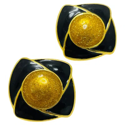 Pre-owned Monet Vintage  Gold Tone Enamel Designer Runway Earrings In Multi