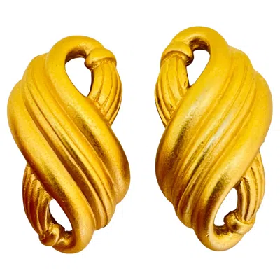 Pre-owned Monet Vintage  Matte Gold Designer Clip On Earrings In Multi
