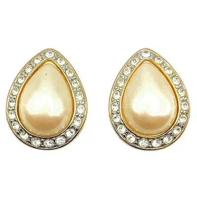 Pre-owned Monet Vintage  Pearl & Crystal Teardrop Earring 1980s In Sand