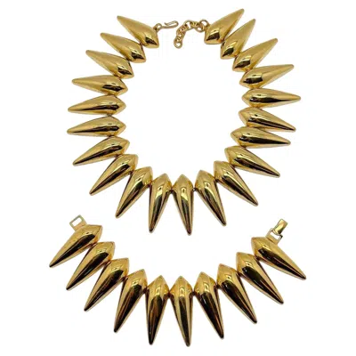 Pre-owned Monet Vintage  Rare Statement Art Deco Inspired Sunburst Collar & Cuff 1980s Set In Multi