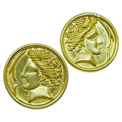 Pre-owned Monet Vintage  Signed Gold Coin Roman Etruscan Post Earrings In Multi