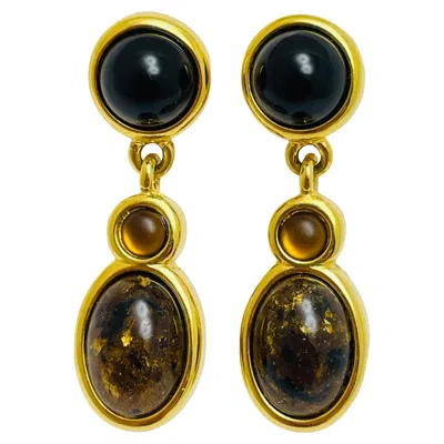 Pre-owned Monet Vintage  Signed Gold Glass Dangle Designer Earrings In Multi