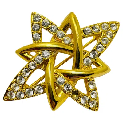 Pre-owned Monet Vintage  Signed Gold Tone Crystals Designer Brooch In Multi