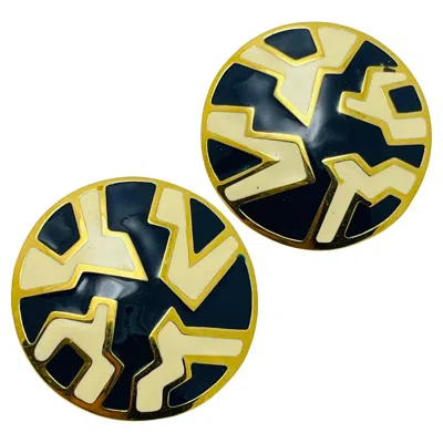 Pre-owned Monet Vintage  Signed Gold Tone Enamel Modernist Designer Clip On Earrings In Multi