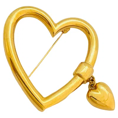 Pre-owned Monet Vintage  Signed Gold Tone Heart Designer Brooch In Multi