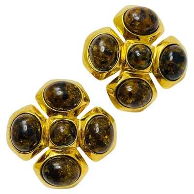 Pre-owned Monet Vintage  Signed Gold Tone Maltese Cross Designer Runway Clip On Earrings In Multi