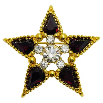 Pre-owned Monet Vintage  Signed Gold Tone Red Rhinestone Designer Star Brooch