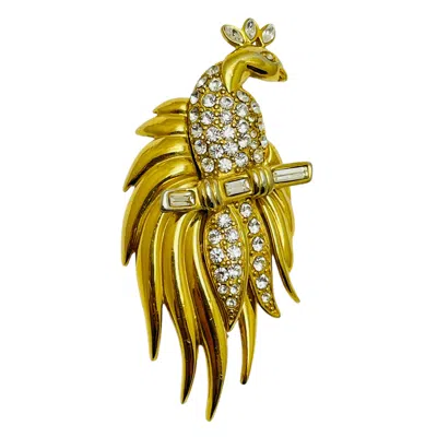 Pre-owned Monet Vintage  Signed Gold Tone Rhinestones Bird Designer Brooch In Multi