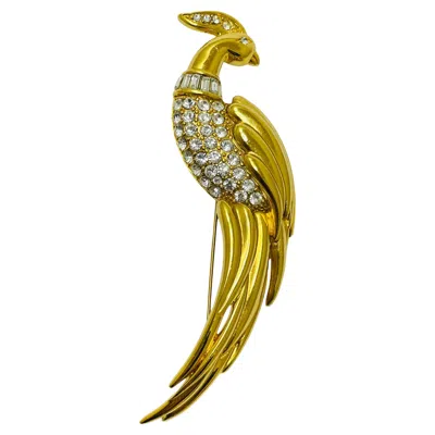 Pre-owned Monet Vintage  Signed Gold Tone Rhinestones Peacock Bird Designer Brooch In Multi