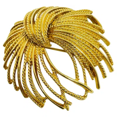 Pre-owned Monet Vintage  Signed Gold Tone Textured Massive Designer Brooch In Multi