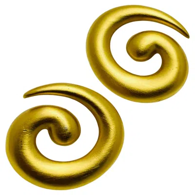 Pre-owned Monet Vintage  Signed Matte Gold Tone Swirl Modern Designer Earrings In Multi