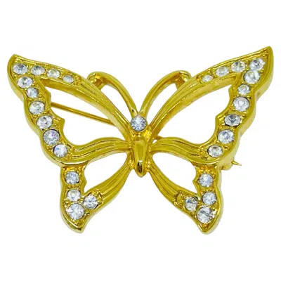 Pre-owned Monet Vintage Signed Gold Tone Rhinestone Butterfly Designer Brooch In Multi
