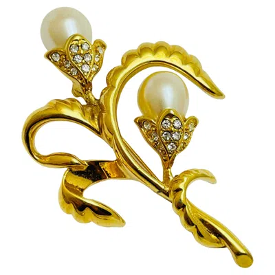 Pre-owned Monet Vintage Signed  Gold Plated Crystals Flower Designer Brooch In Multi
