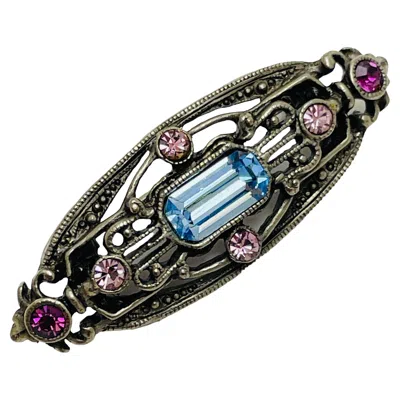 Pre-owned Monet Vintage Silver Tone Rhinestone Art Deco Style Designer Brooch In Multi