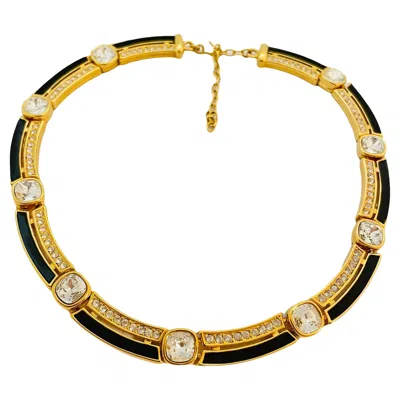 Pre-owned Monet Vtg  Gold Crystal Enamel Link Necklace Designer Runway In Multi