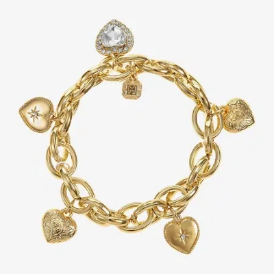 Monet Womens Glass Heart Stretch Bracelet In Gold