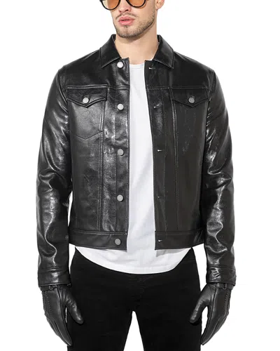 Monfrere Dean Patent Noir Trucker Jacket In Black