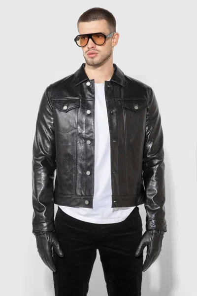 Monfrere Dean Trucker Jacket In Patent Noir In Transparent