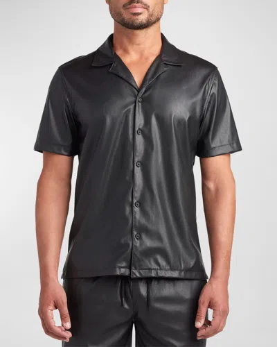 Monfrere Men's Bond Faux-leather Camp Shirt In Leather Noir